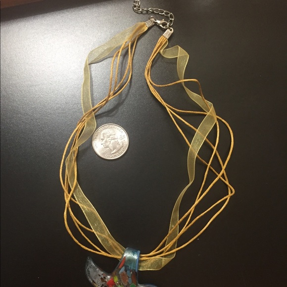 Jewelry | 2 Ribbons Necklace With Glass Pendant | Poshmark